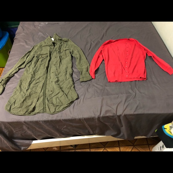 H&M Olive Green Dress & Hot Pink Cardgain - Picture 1 of 5